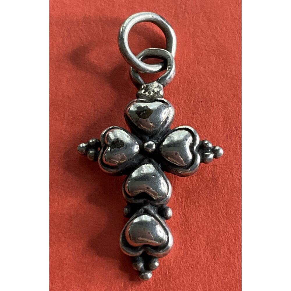 Vintage 925 Sterling Silver Puffy Heart Cross Charm